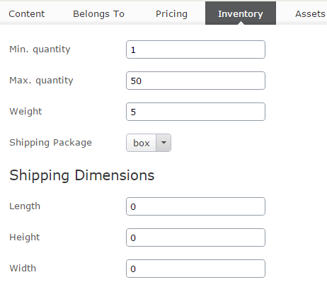 Shipping dimensions as a block