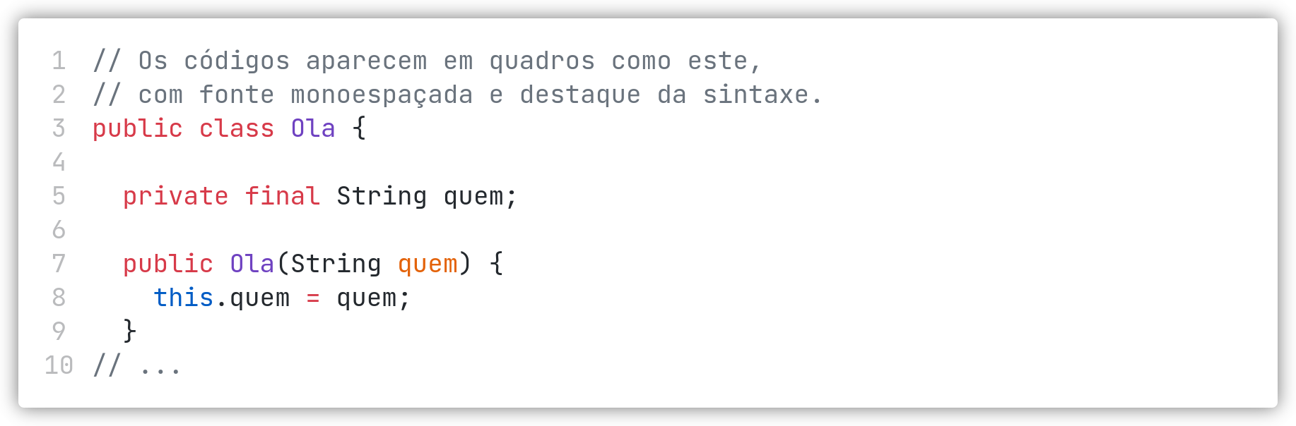 Blocos de código-fonte(<https://git.io/JOchx>).