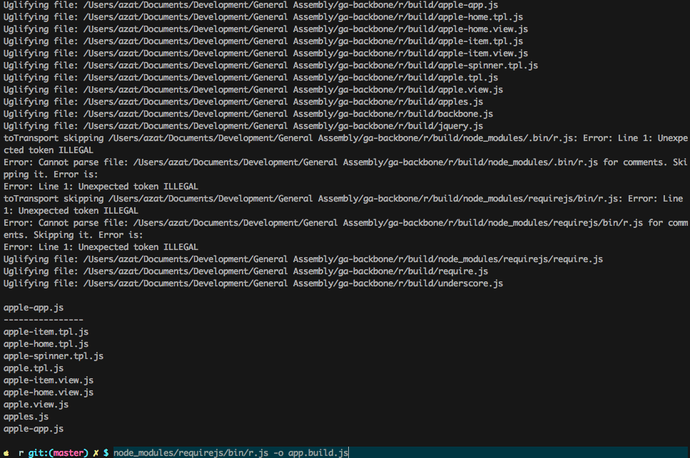 A list of the r.js processed files.
