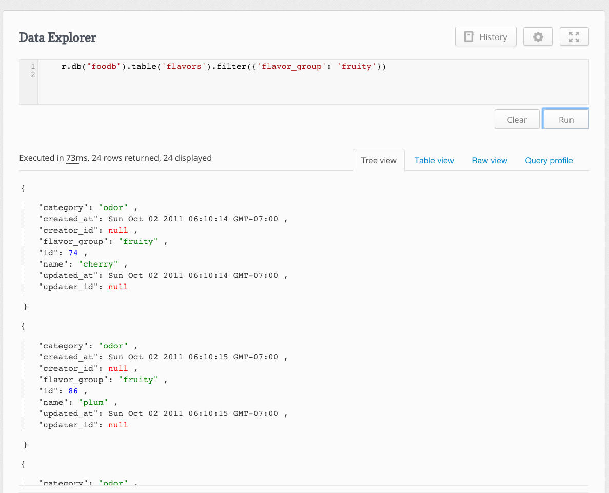 Result of filter command by flavor_group