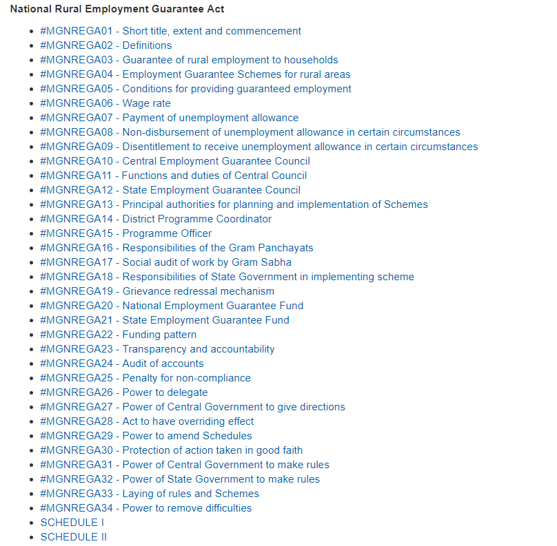 Mahatma Gandhi National Rural Employment Guarantee Act, with a hashtag for each article