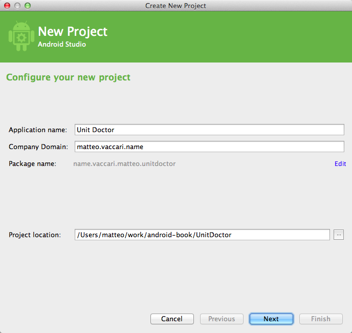 The new project wizard