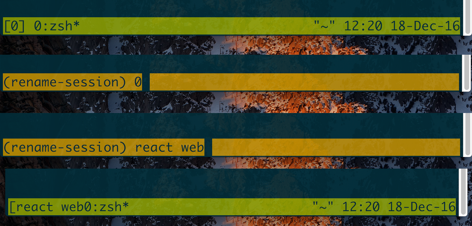 Renaming a session '0' to 'react web'