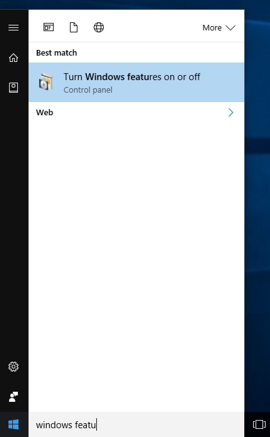 Find Turn Windows Features on or off