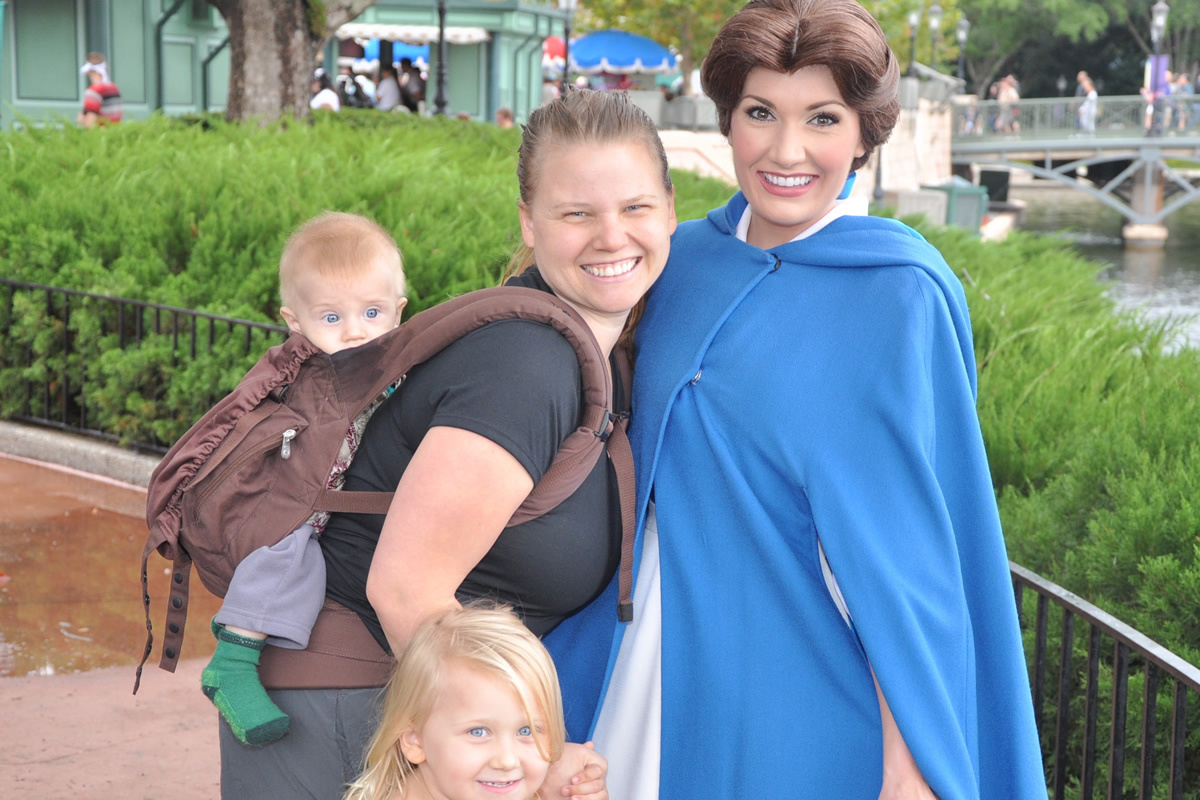 Baby on back in Ergo at Epcot