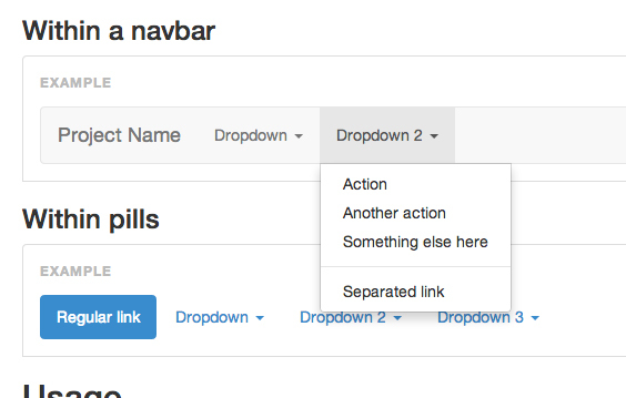 Screen grab of a Bootstrap dropdown component from http://getbootstrap.com/javascript/#dropdowns Screen grab of a Bootstrap dropdown component from http://getbootstrap.com/javascript/#dropdowns
