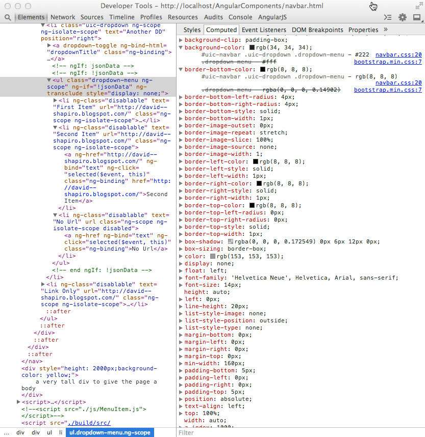 Inspection of all the applied style rules with overrides expanded
