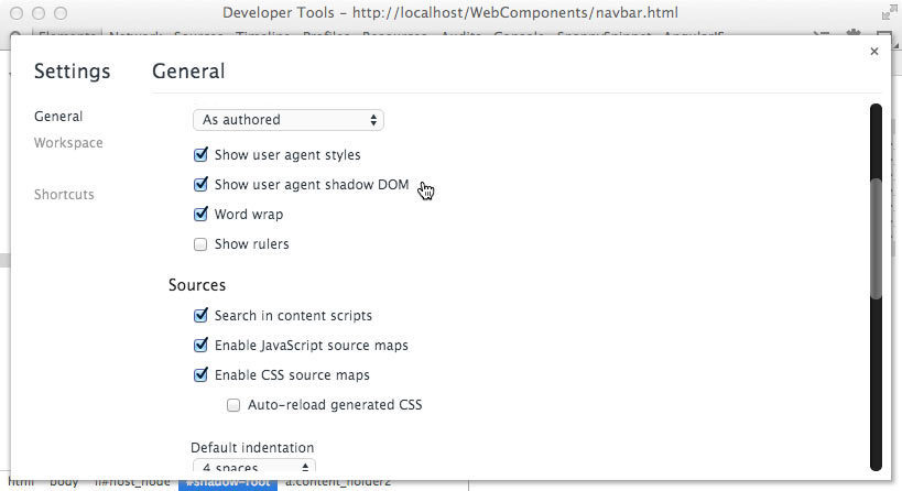 If you check this box, you can inspect shadow DOM