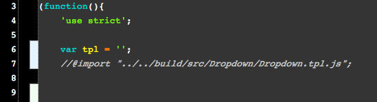 The editable source file, Dropdown,js with a special "//@import" comment
