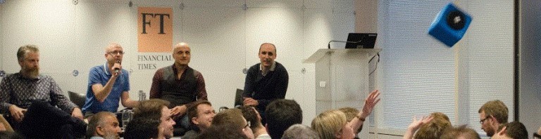 A lively panel discussion at FT during their first internal tech conference. Image credit: Thurston Tye