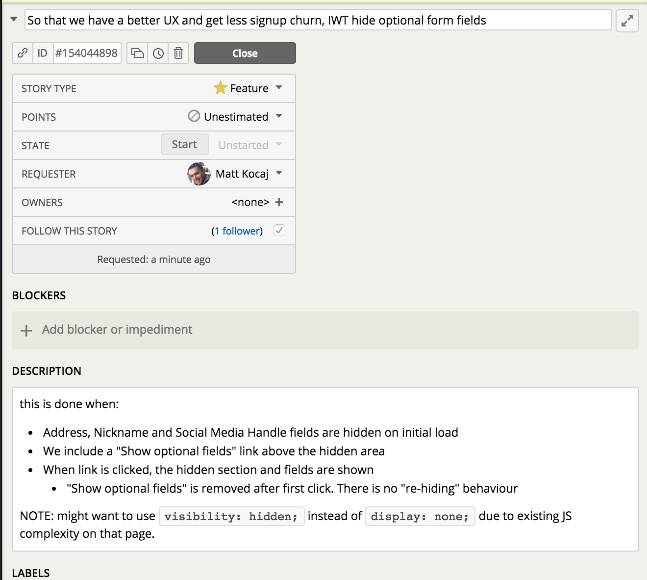 open up the story detail