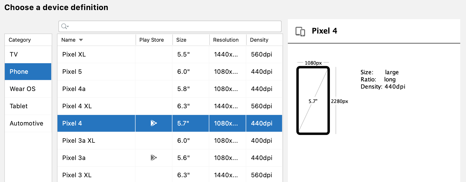 Escolha do dispositivo