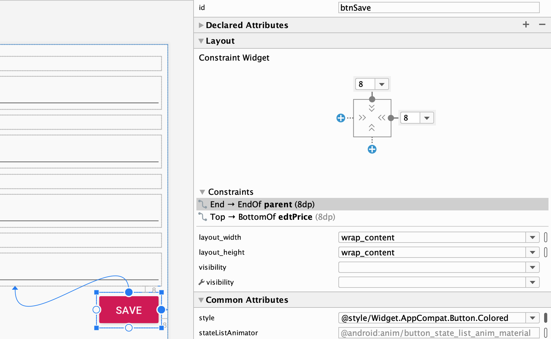 Posicionando o botão
