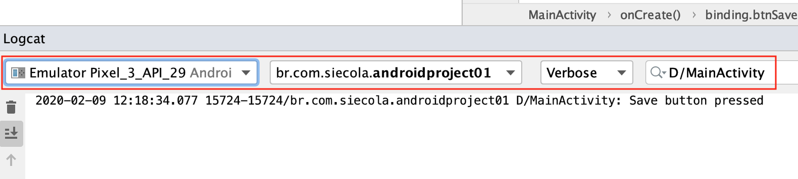 Exibindo uma mensagem de log