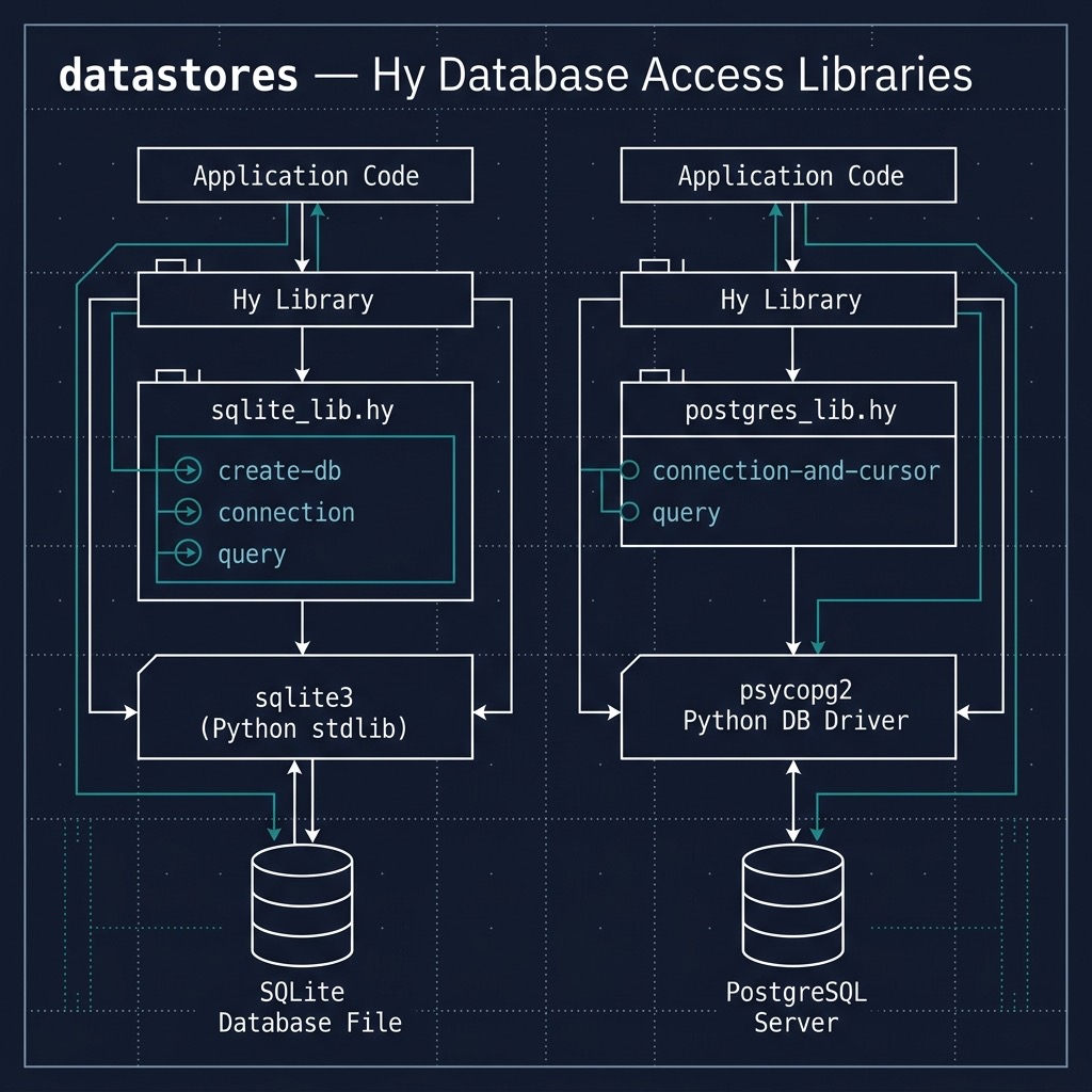 Datastores architecture: Sqlite, PostgreSQL, and RDF with rdflib