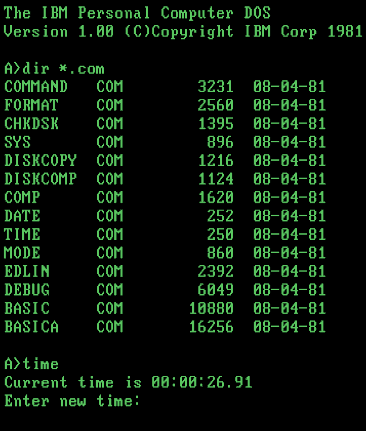 Version 1 von Microsofts DOS unter dem Namen PC-DOS
