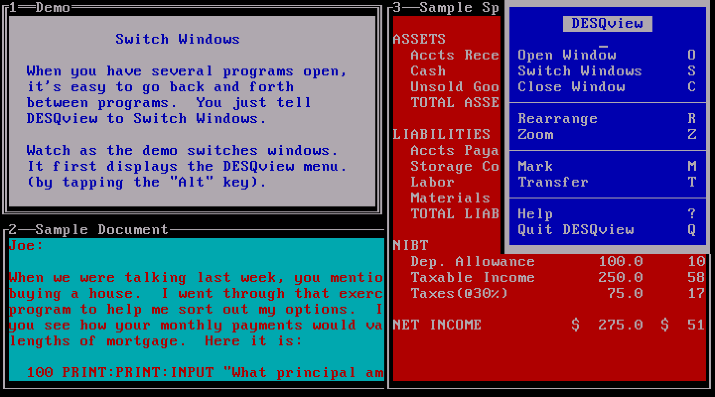 DESQview mit mehreren Fenstern – Bild: winworldpc.com (CC BY-SA 4.0)