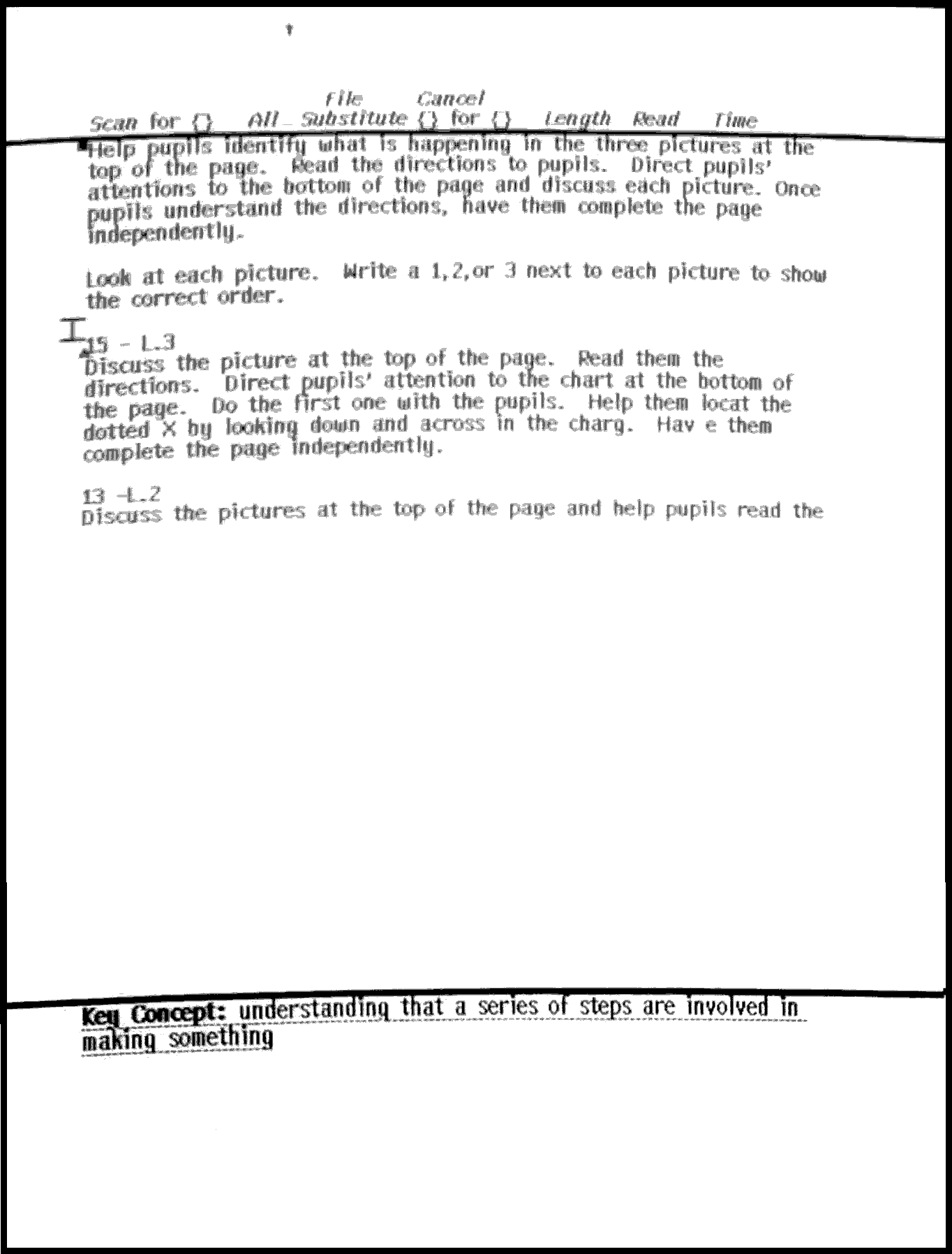 Die Textverarbeitung Gypsy. Im unteren Bereich des Bildschirms der Wastebasket mit einem ausgewählten Textinhalt, dargestellt durch Unterstrichelung – Screenshot aus „Alto System Project: Larry Tesler demonstration of Gypsy“