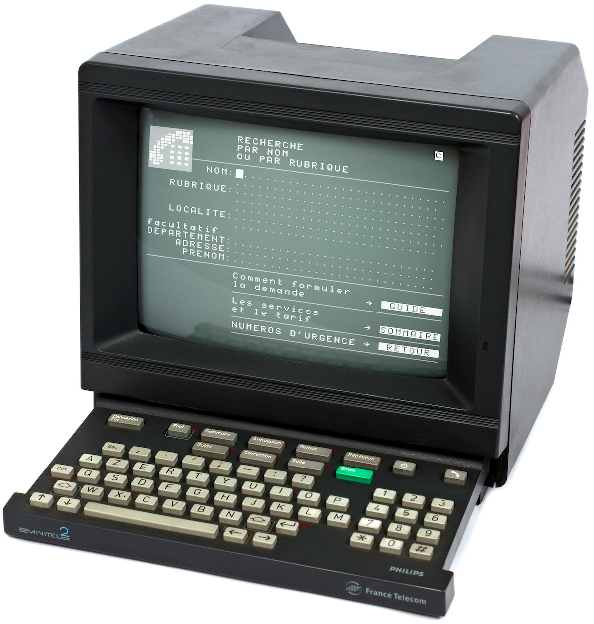 Ein Minitel (Eigene Kombination. Originalbild: Frédéric BISSON - CC BY 2.0)