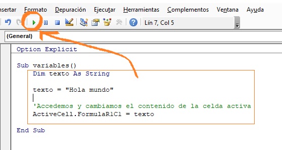 Ejecutar una macro desde el editor de VBA