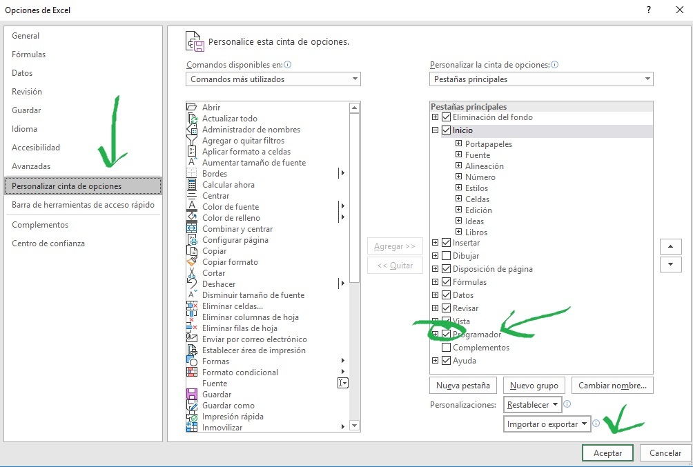 Activar menú programador