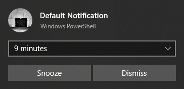Example of a Snooze and Dismiss toast