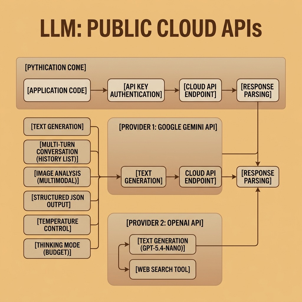 Architecture diagram for the LLM Public APIs example