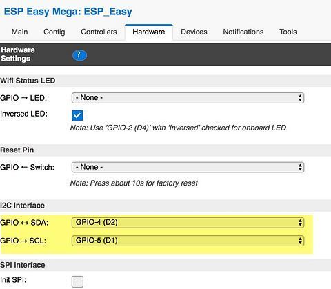 Abb. 6.9: ESPEasy I2C Konfiguration