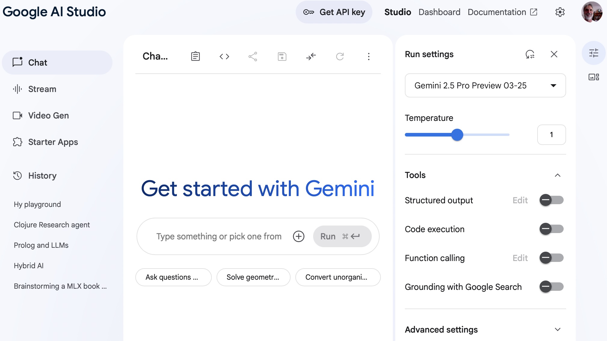 Google AI Studio web app