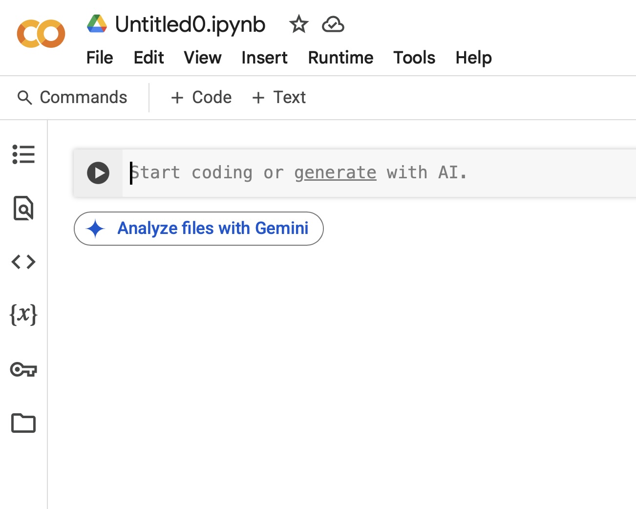 Colab empty notebook example