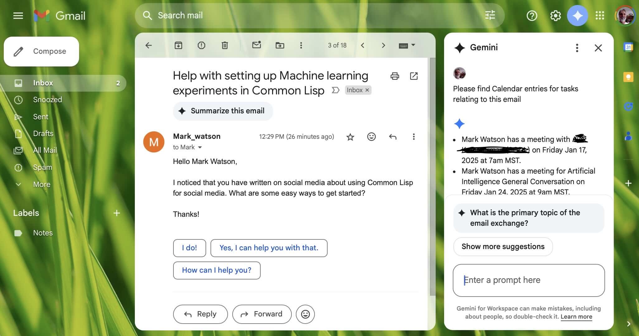 Example combining Gemini with Google Calendar and Gmail