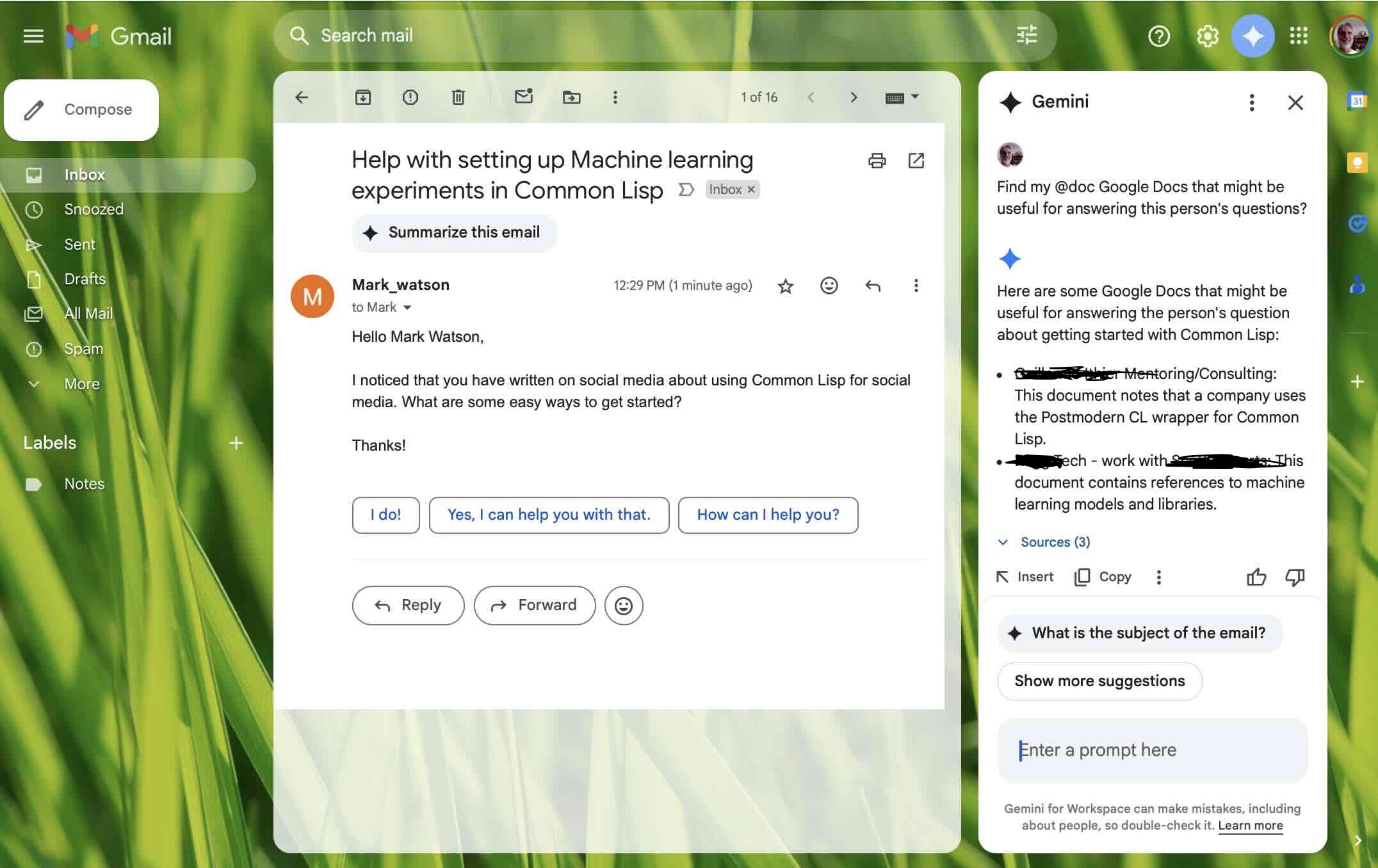 Example combining Gemini with Google Docs and Gmail