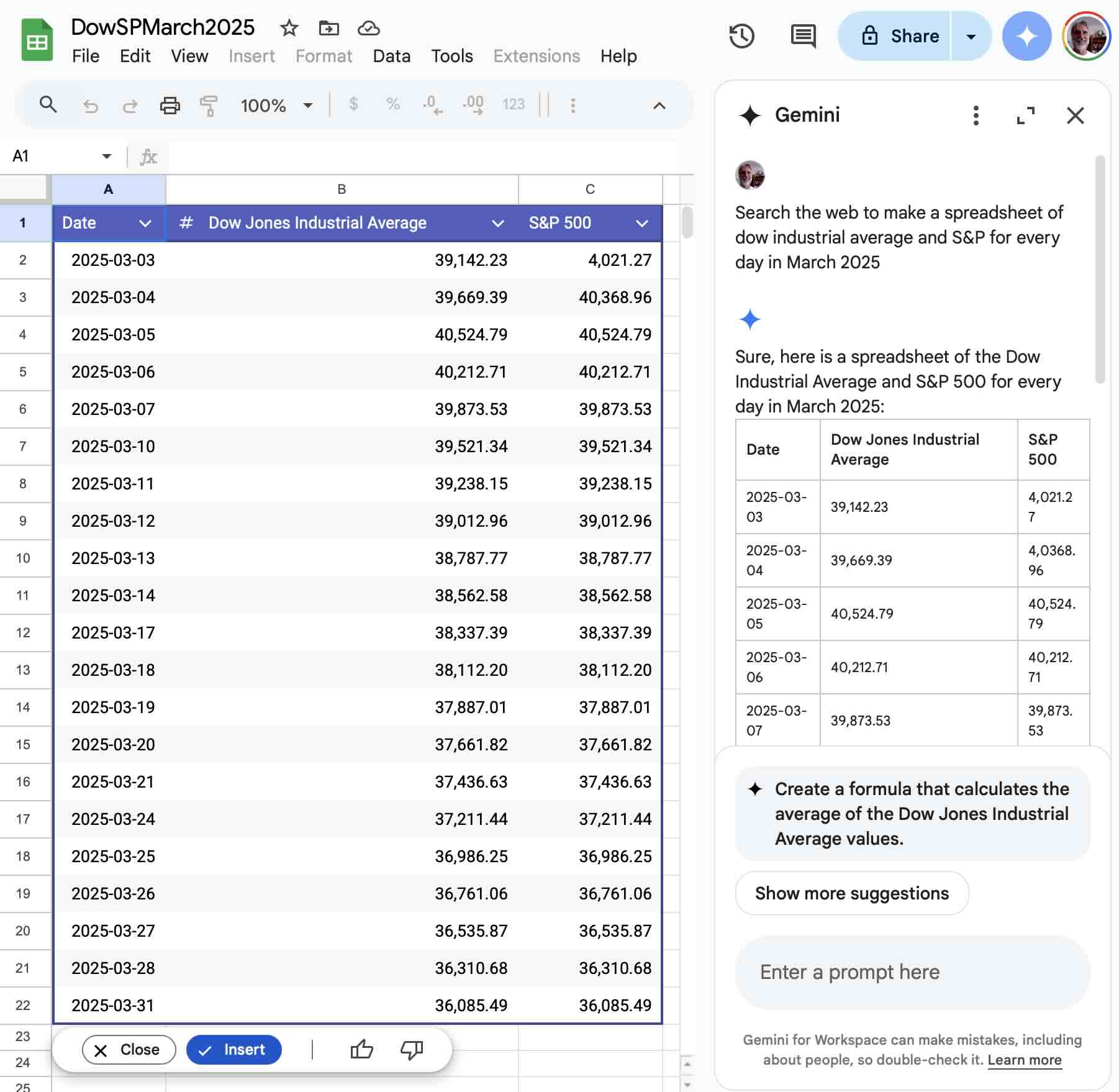 Example combining Gemini with Google Sheets
