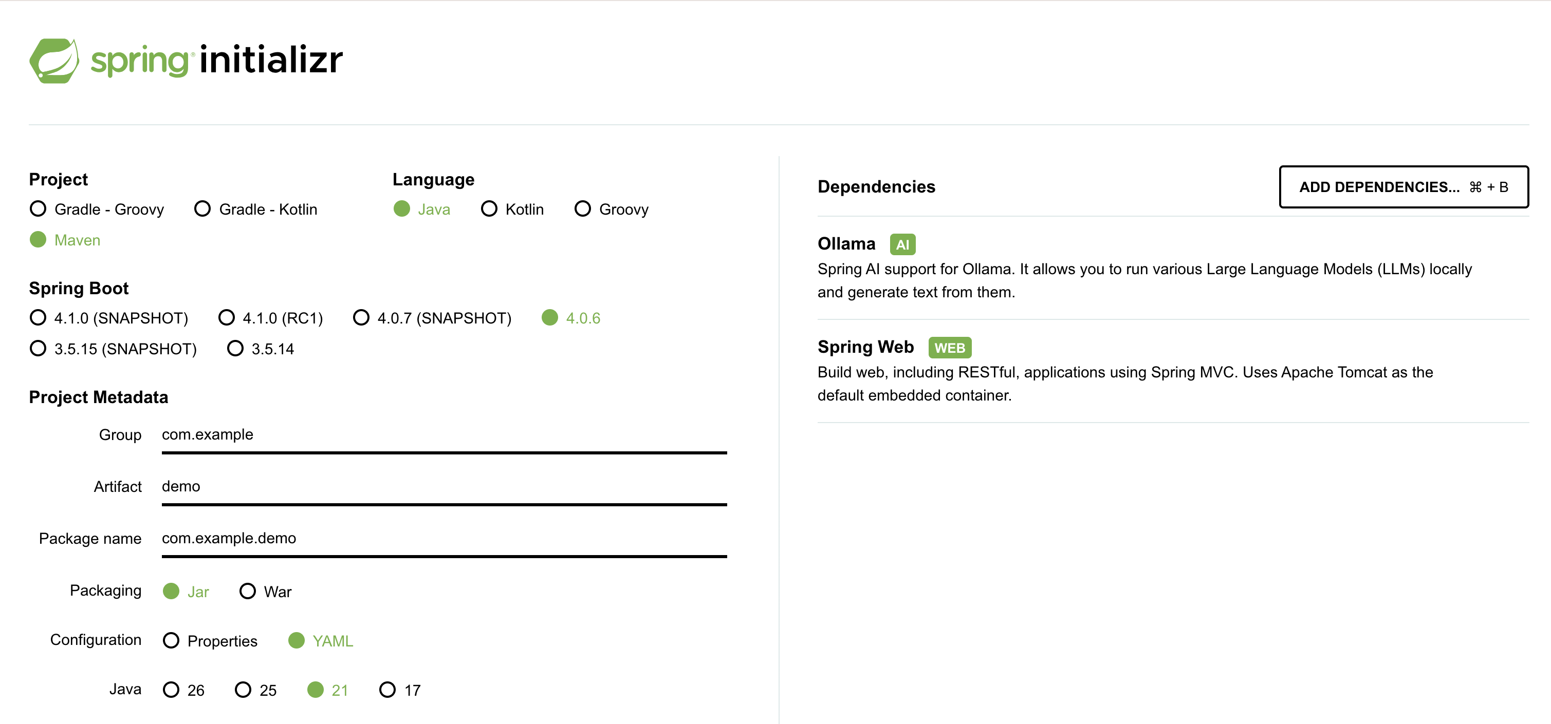 Spring Initializr UI