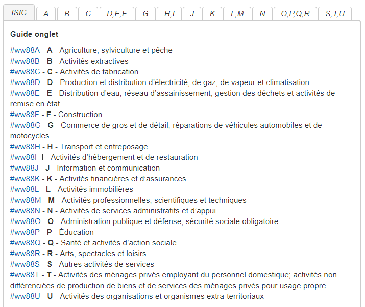 La page d'introduction de la table à onglets pour la CITI