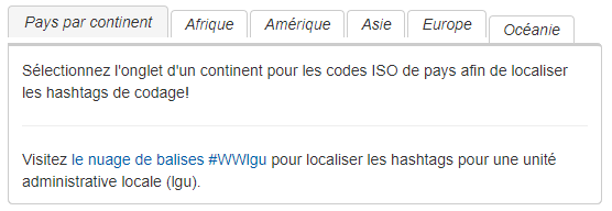 La page d'accueil de la table à onglets des codes pays