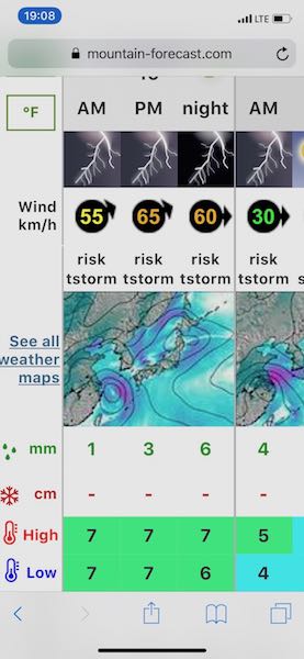Checking mountain-forecast.com from Fifth Station on my iPhone