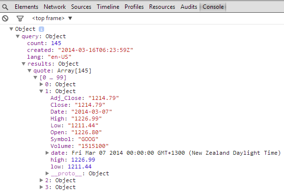 console.log(data) structure