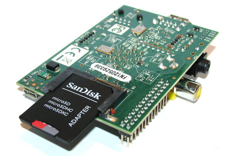 Raspberry Pi B with SD Card Fitted