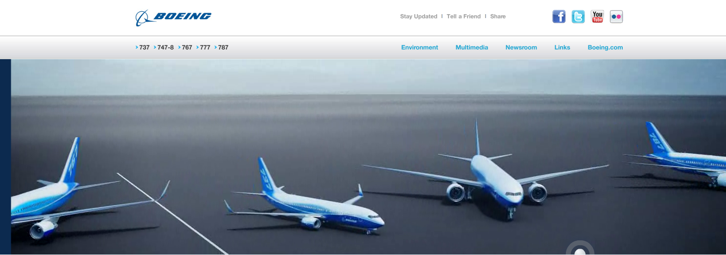 **Figure: Boeing's 'New Airplane' Site**. Boeing's Airliner Range --- Displayed as animated game like components. ---Image Credit: Boeing.