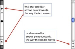 **Figure: Scrollbar Miss-Design**. Xerox Star and Modern Mac OS X Scrollbars ---Image Credit: Byte.