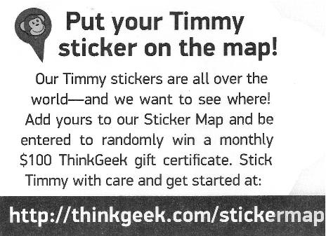 **Figure: ThinkGeeks's Timmy Sticker Map**. ThinkGeeks's 'Timmy' Sticker Map. ---Image Credit: ThinkGeeks.