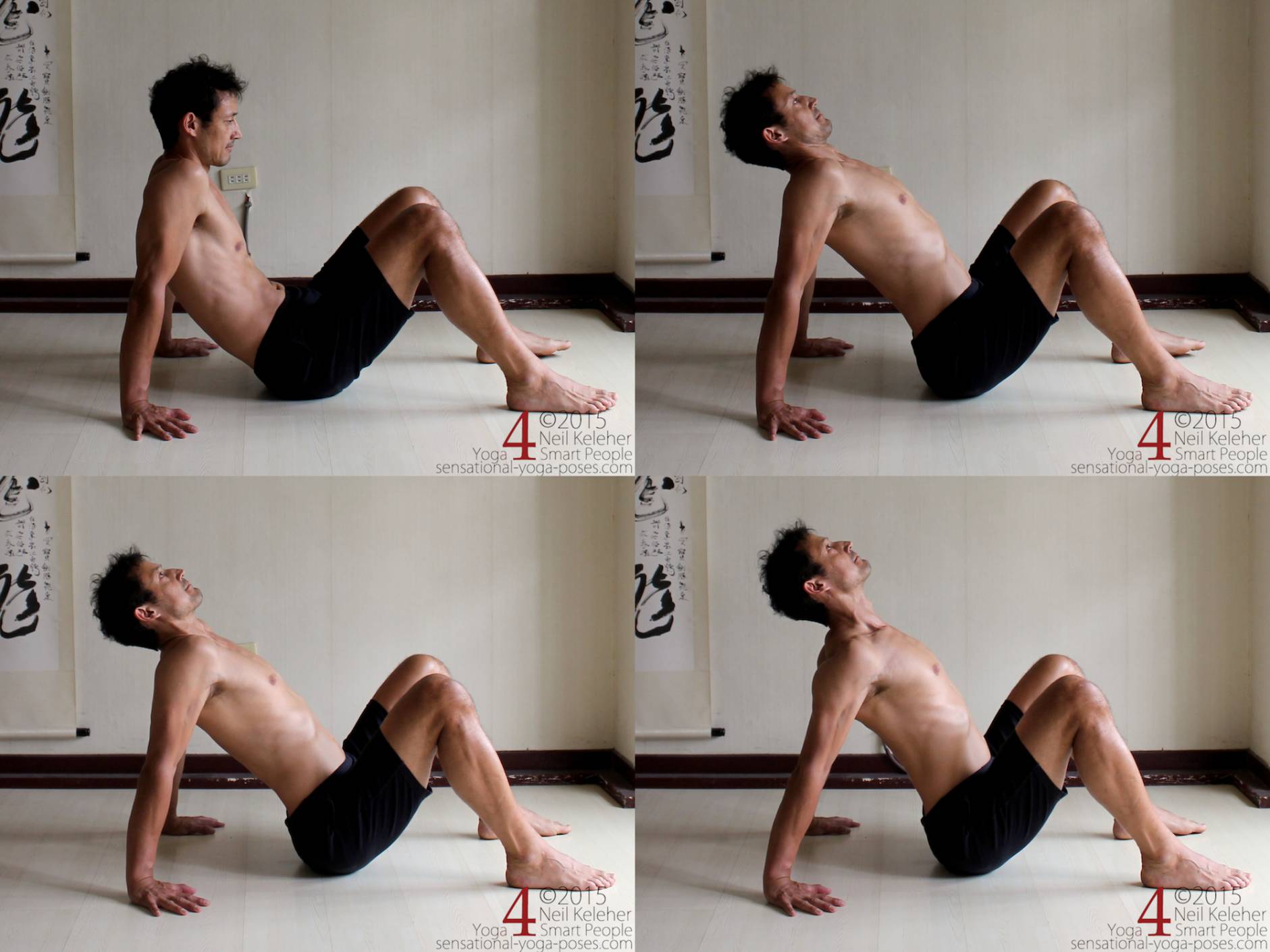 Top: Bend spine backwards. Bottom: Push shoulders backwards.