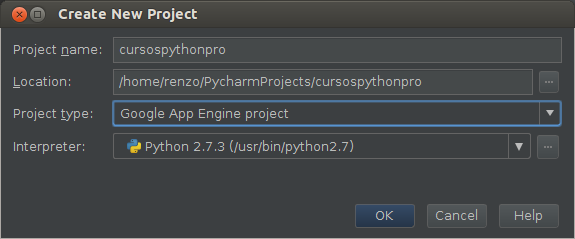 Figura 1.03: Novo projeto GAE - Pycharm