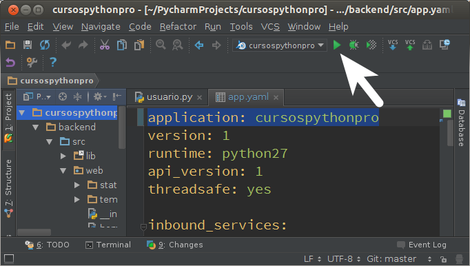 Figura 1.04: Iniciando servidor local - Pycharm