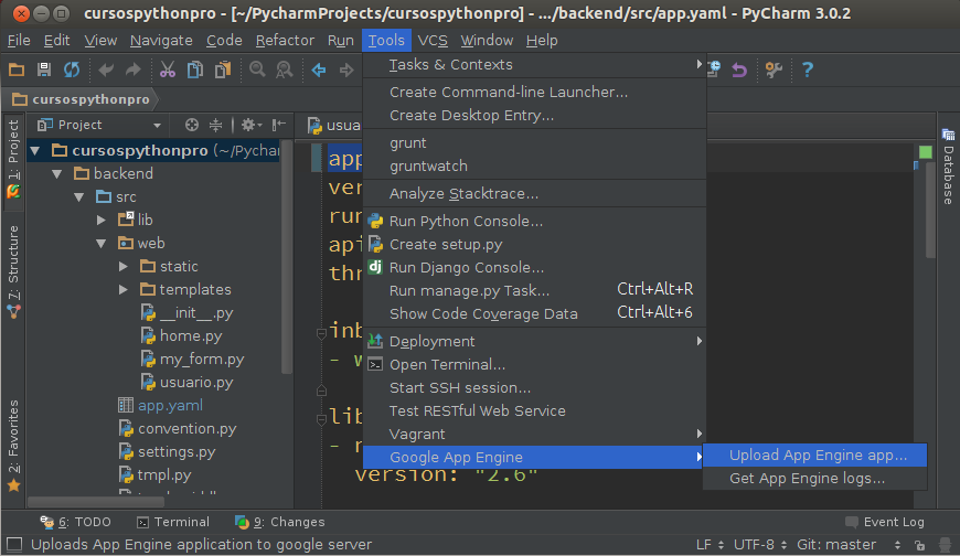 Figura 1.07: Deploy via Pycharm