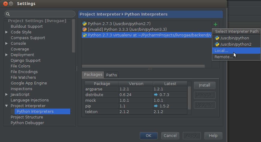 Figura 3.02: Virtualenv e Pycharm