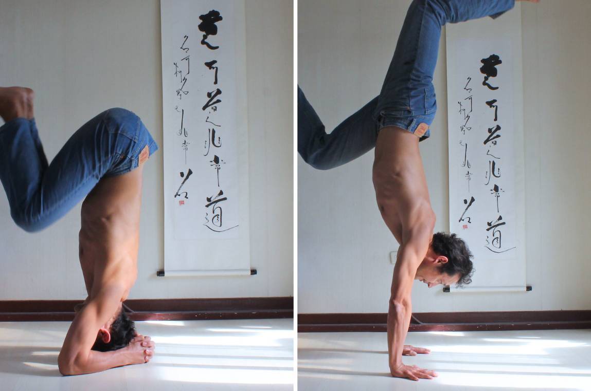 Headstand and Handstand:   
1. Headstand with knees bent.   
2. Handstand with legs reaching front and back.