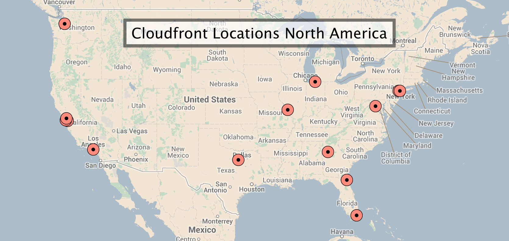 CloudFront Locations in North America as of 2014-06-15