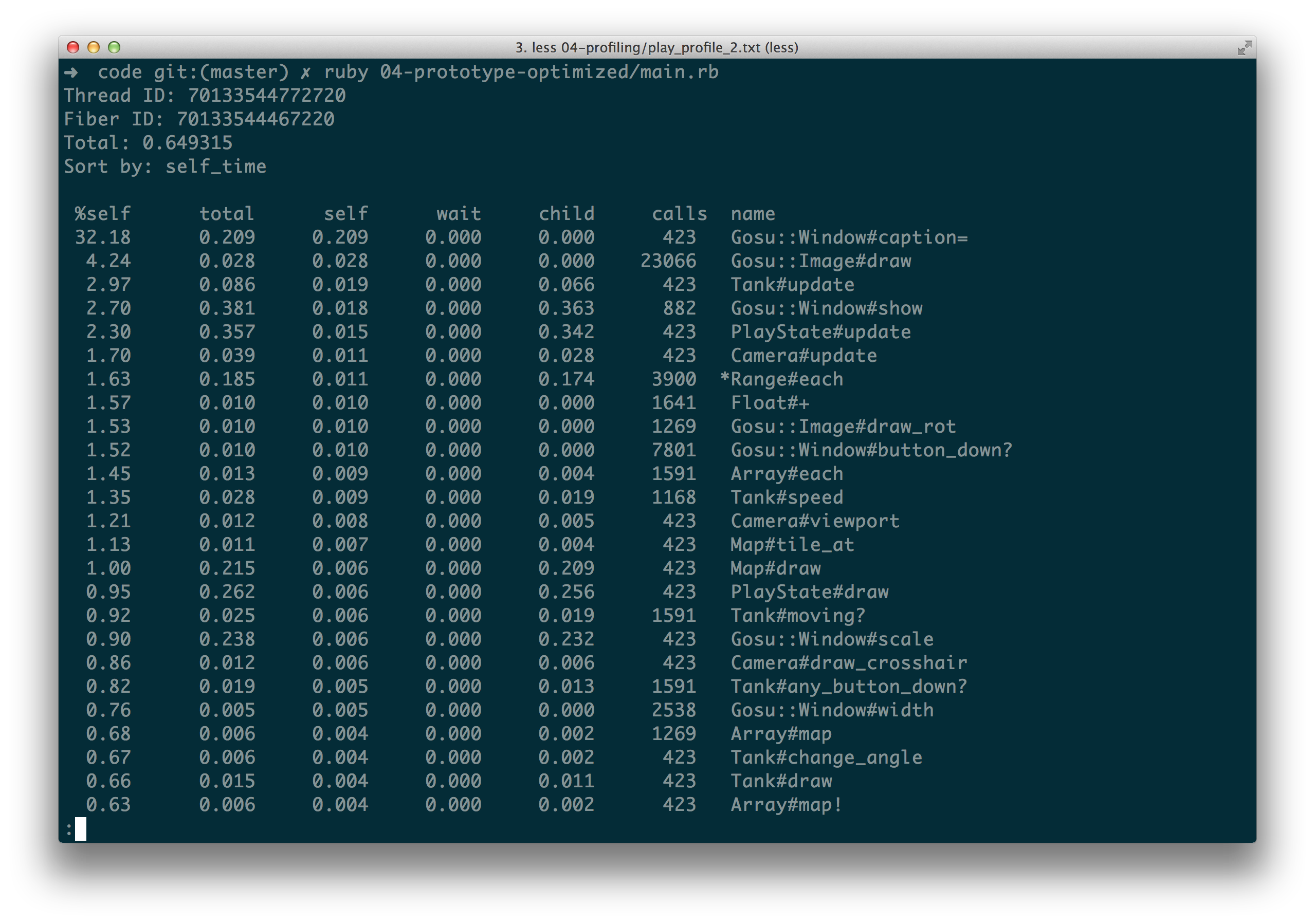 Profiling results for `PlayState` after `Map#draw` optimization